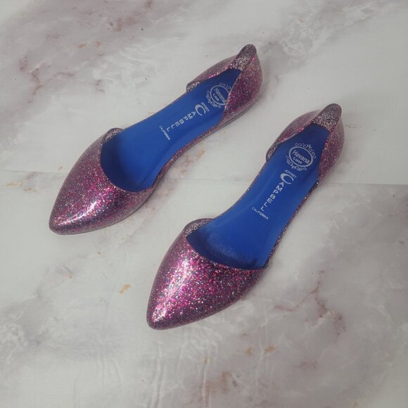 JEFFREY CAMPBELL GLITTER SPARKLE PINK JELLY FLATS HAVANA US LADIES SZ 8 SLIP ON - Picture 5 of 16